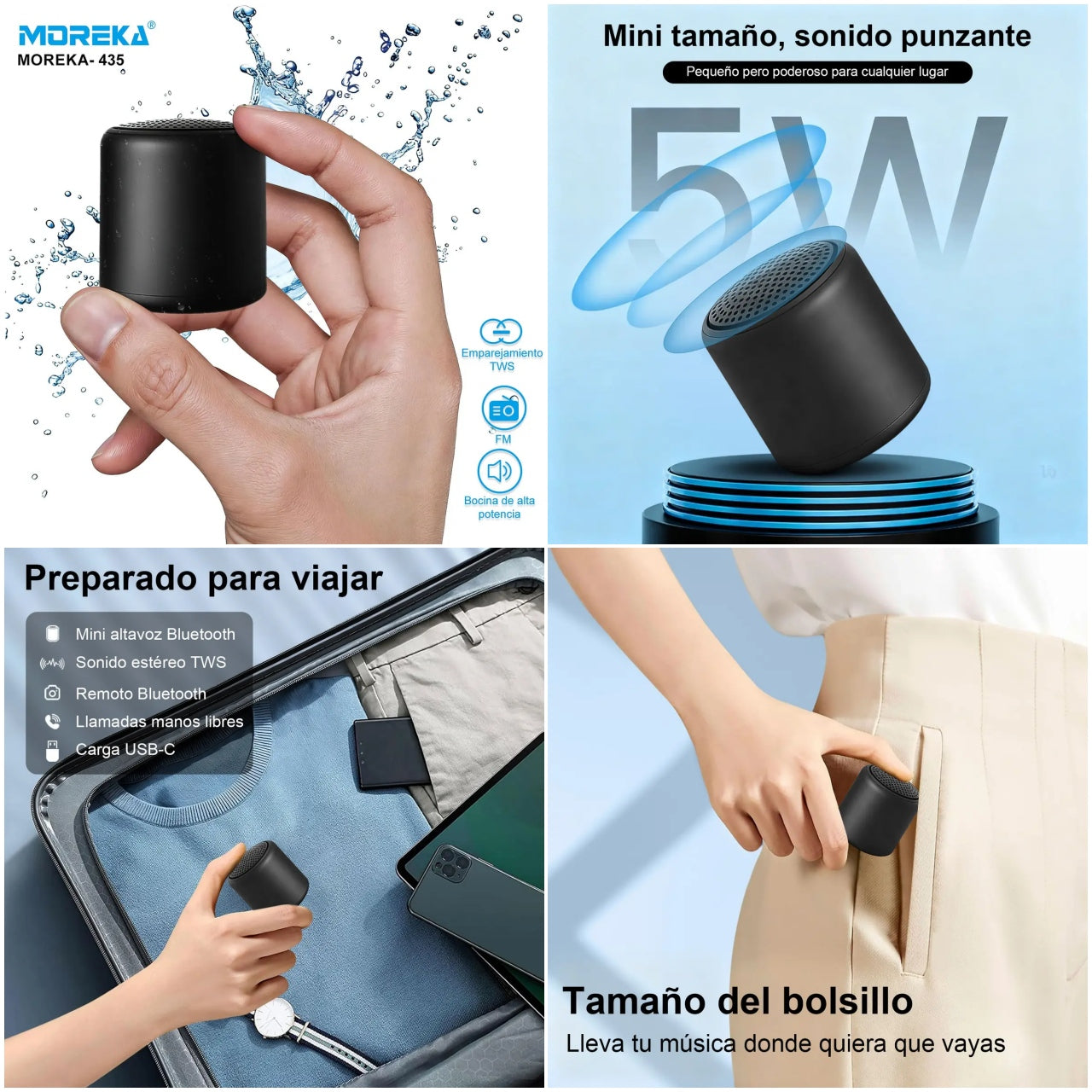 Mini Bocina Moreka 5W 500mAh Bluetooth recargable, USB MOREKA 435