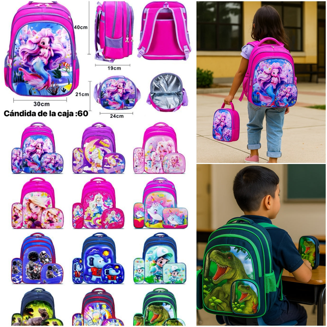 Mochila triple con luz niño 1639