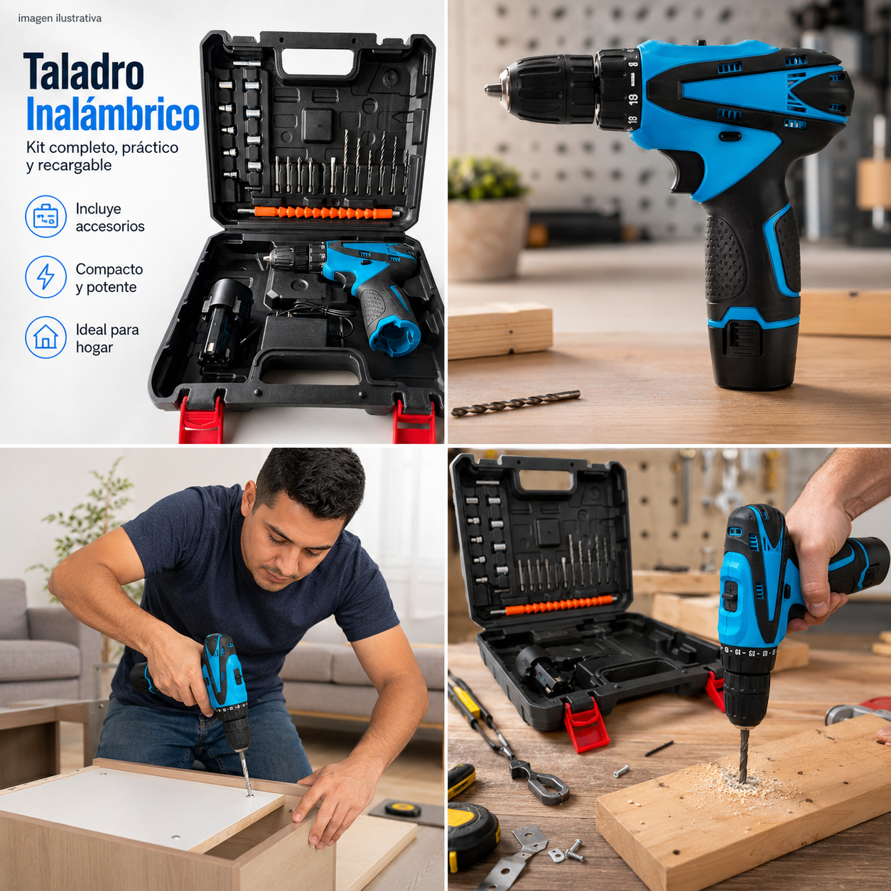 TALADRO CON 2 BATERÍAS TRIANFULARES RECARGABLES