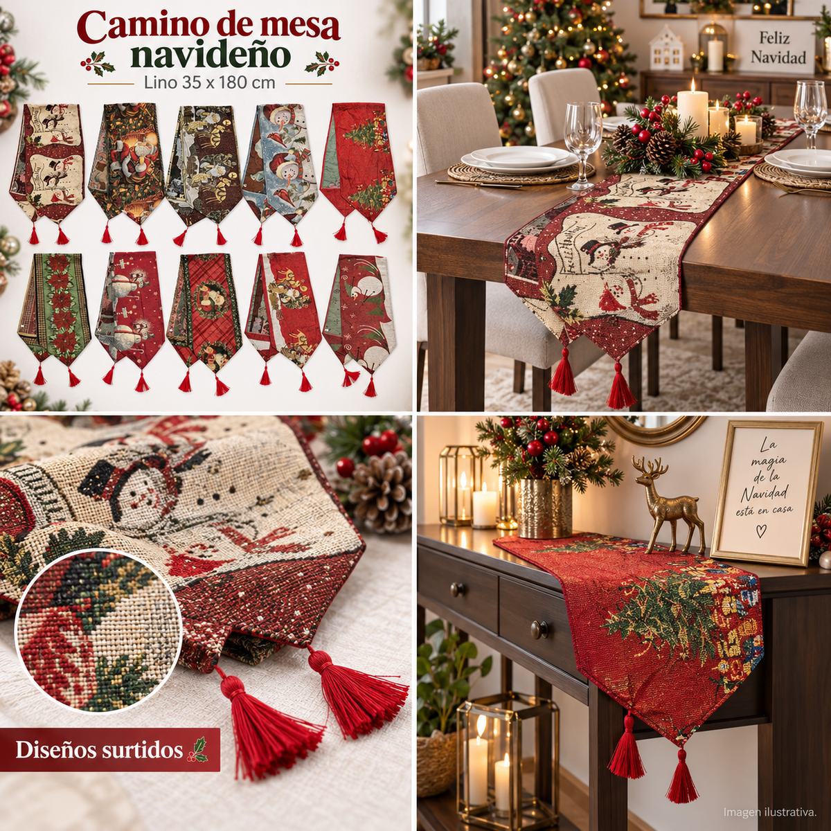 Camino mesa Navidad brilloso