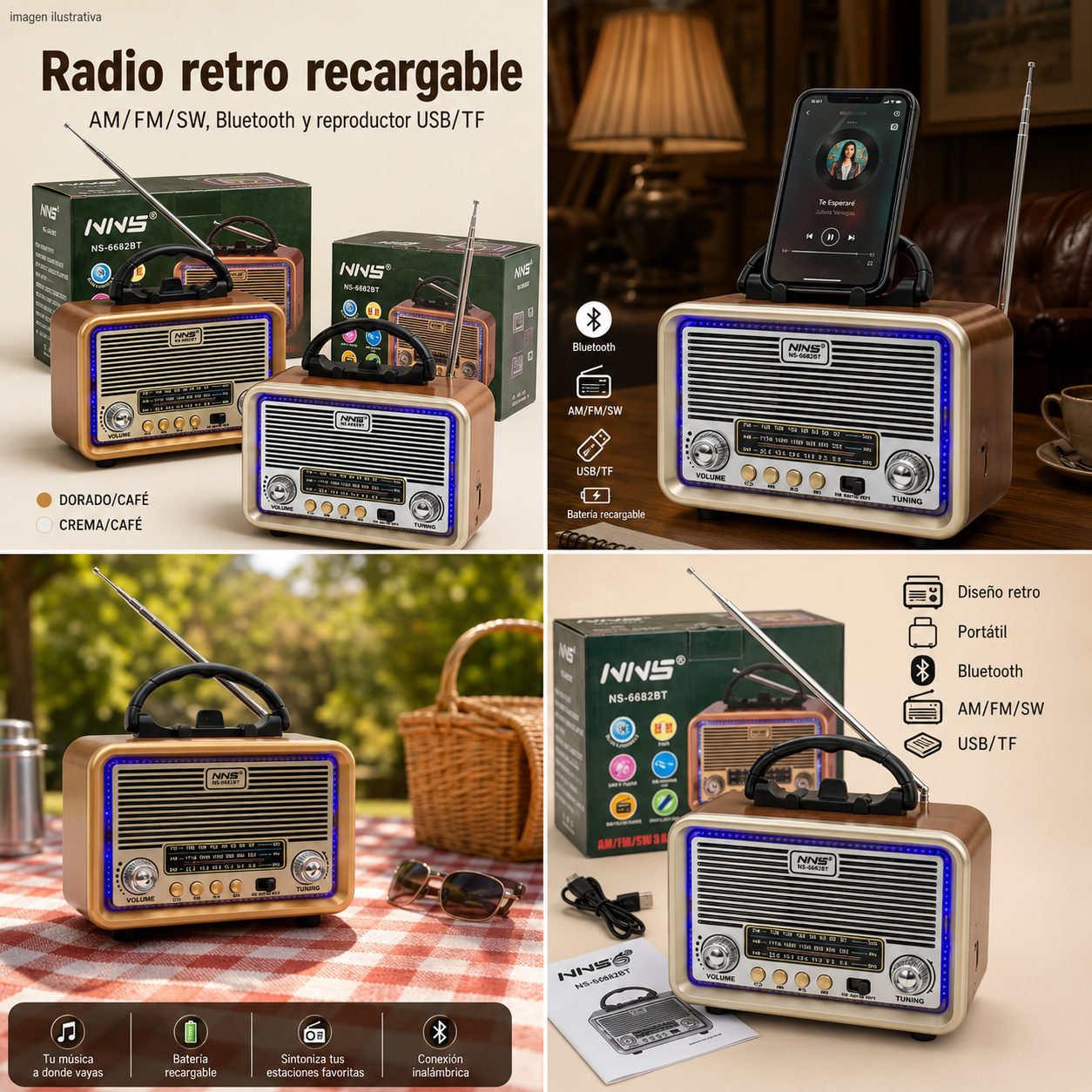 BOCINA RADIO CON LUZ RETRO
