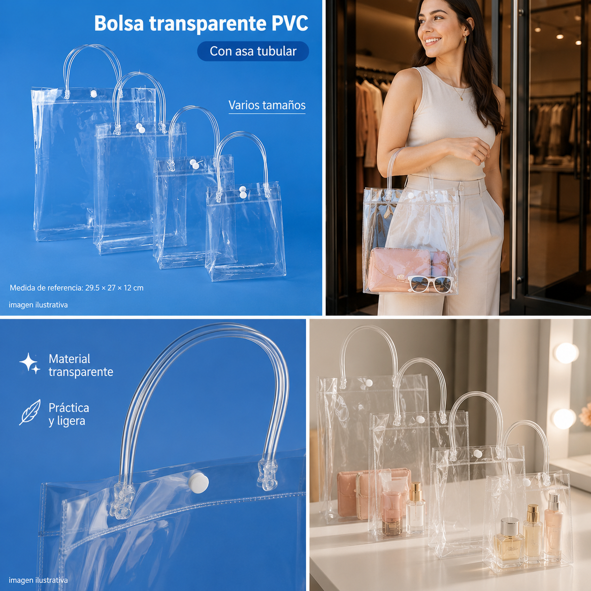 BOLSA TRANSPARENTE 29.5x27x12CM