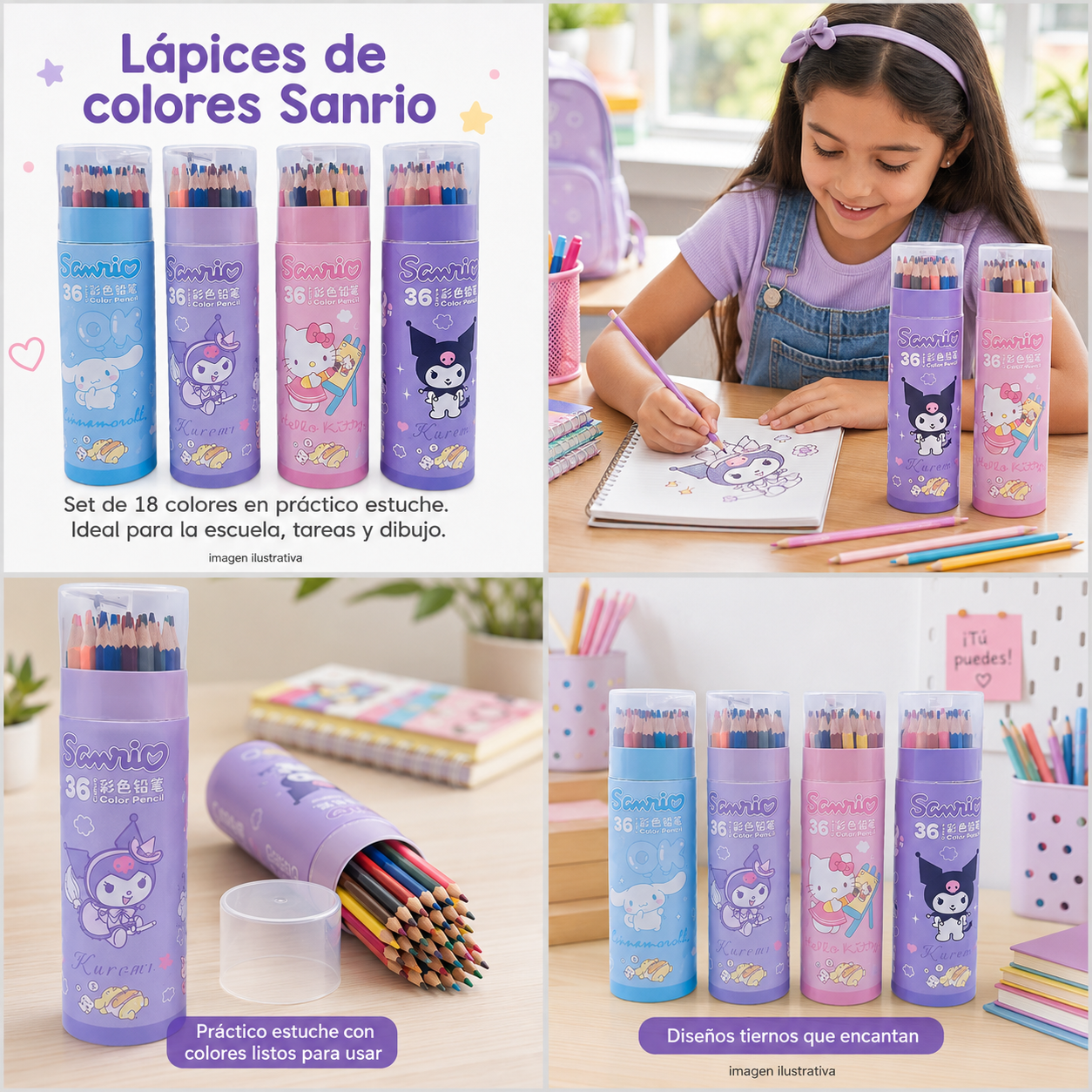 Bote de colores sanrio 18pz