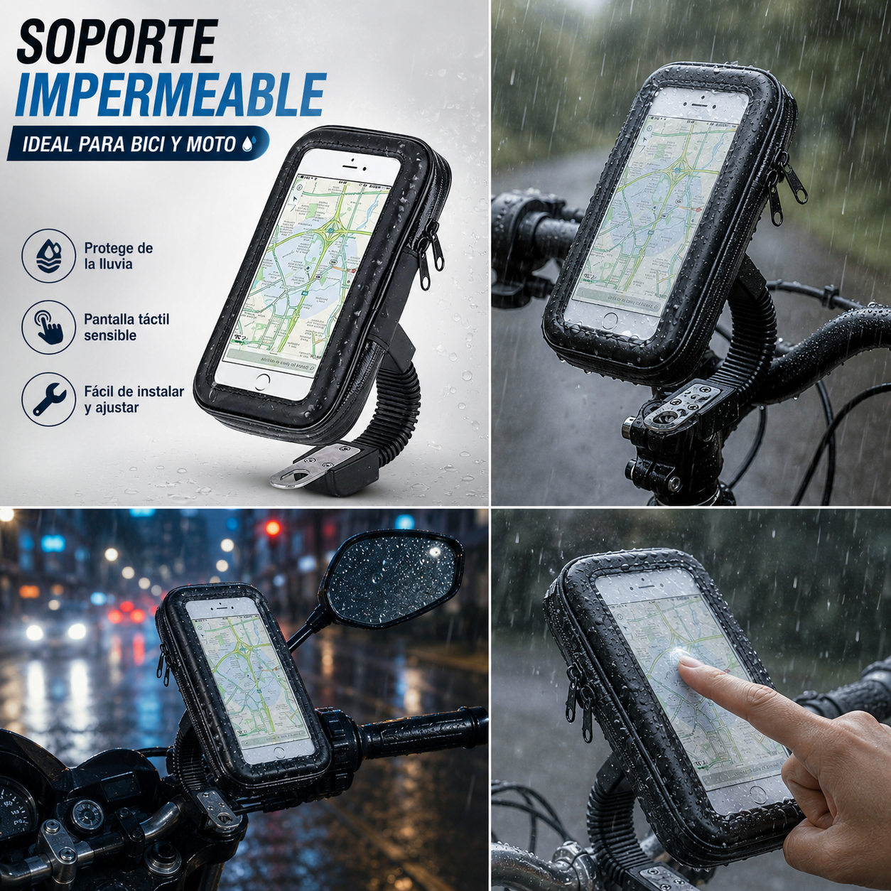 SOPORTE CON PROTECTOR DE CELULAR PARA MOTO