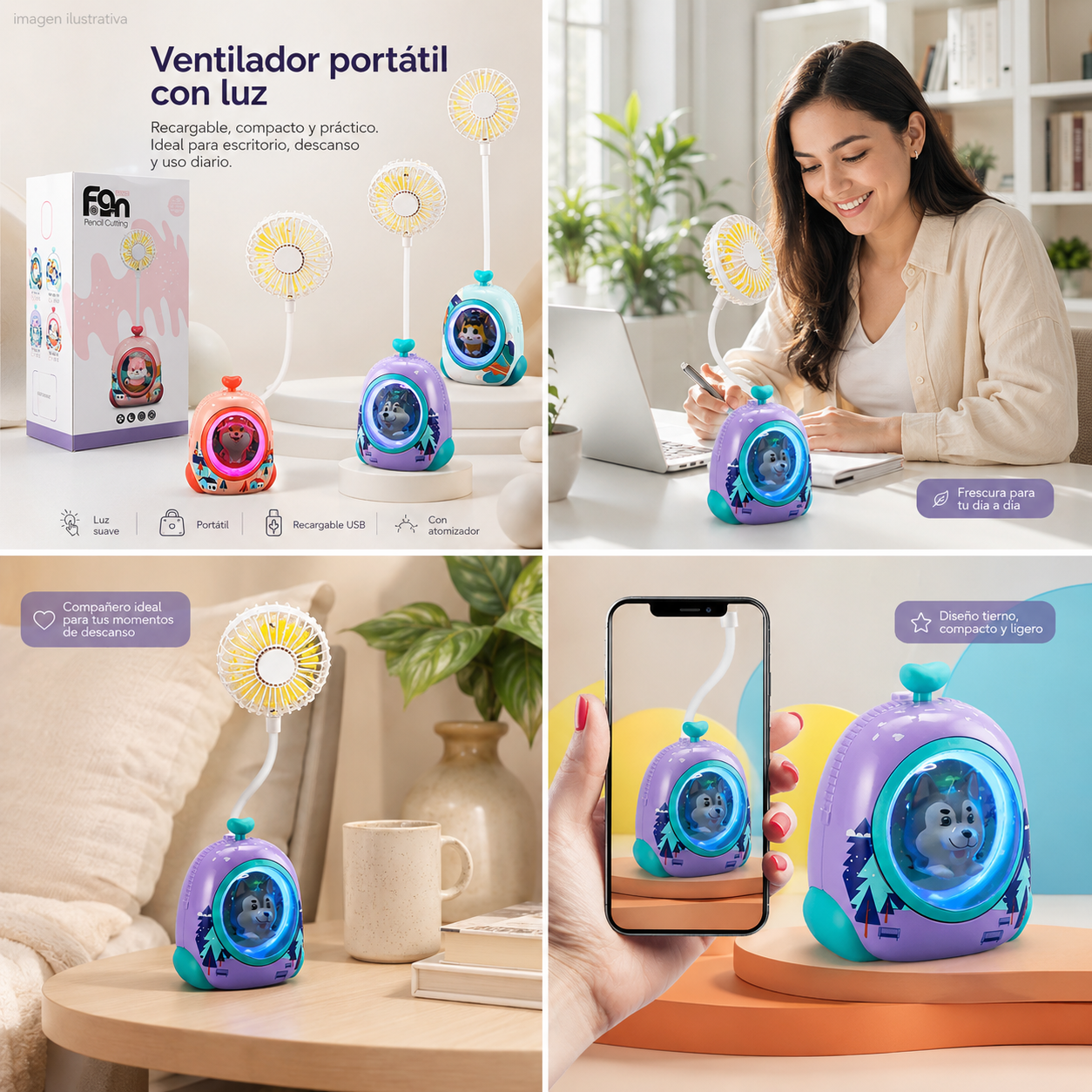 MINI VENTILADOR KAWAII MODELOS VARIADOS