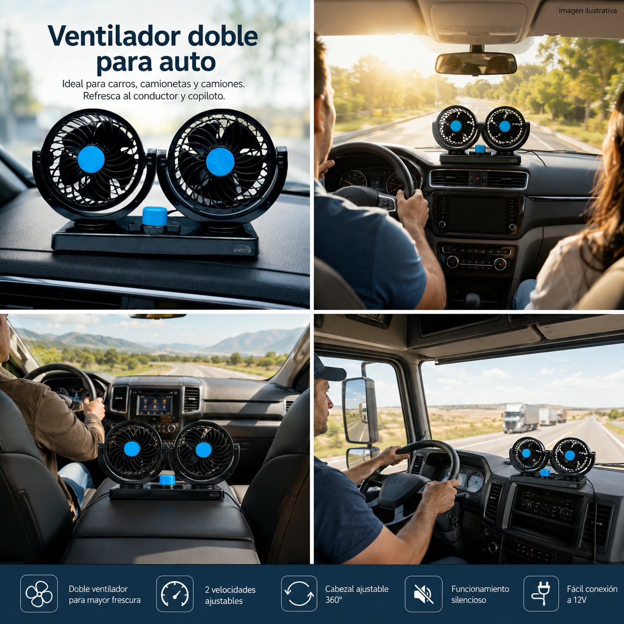 VENTILADOR DOBLE PARA CARRO