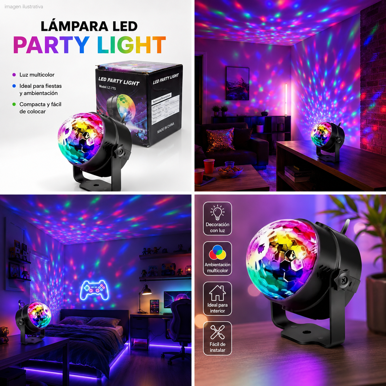 PROYECTOR DE LUCES GIRATORIOS LED PARTY 2580