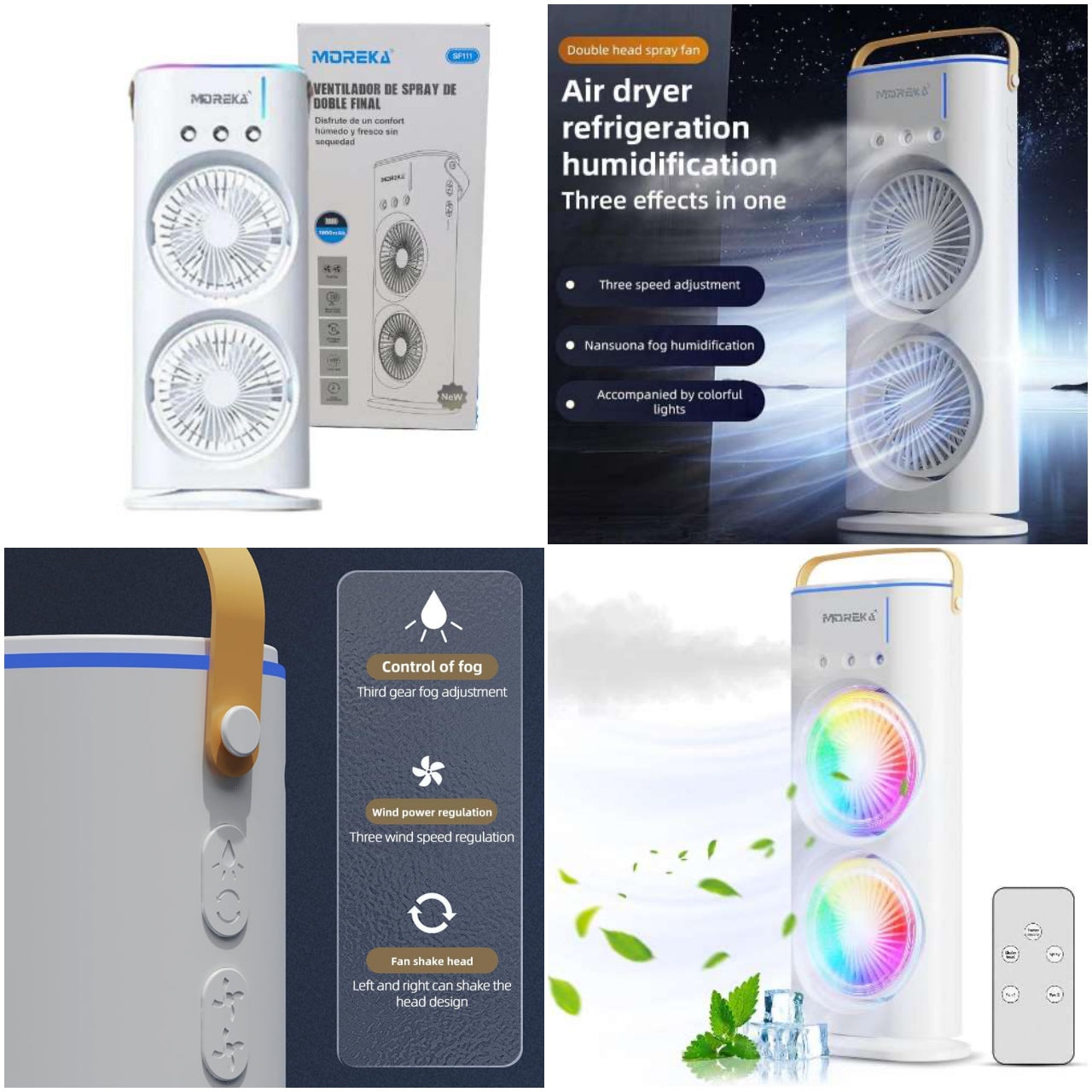 VENTILADOR DOBLE CON HUMIDIFICADOR MOREKA SF111