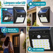 Lámpara solar LED TAJA HVH-40401 con sensor de movimiento: presentación, carga solar, uso en entrada y detalle