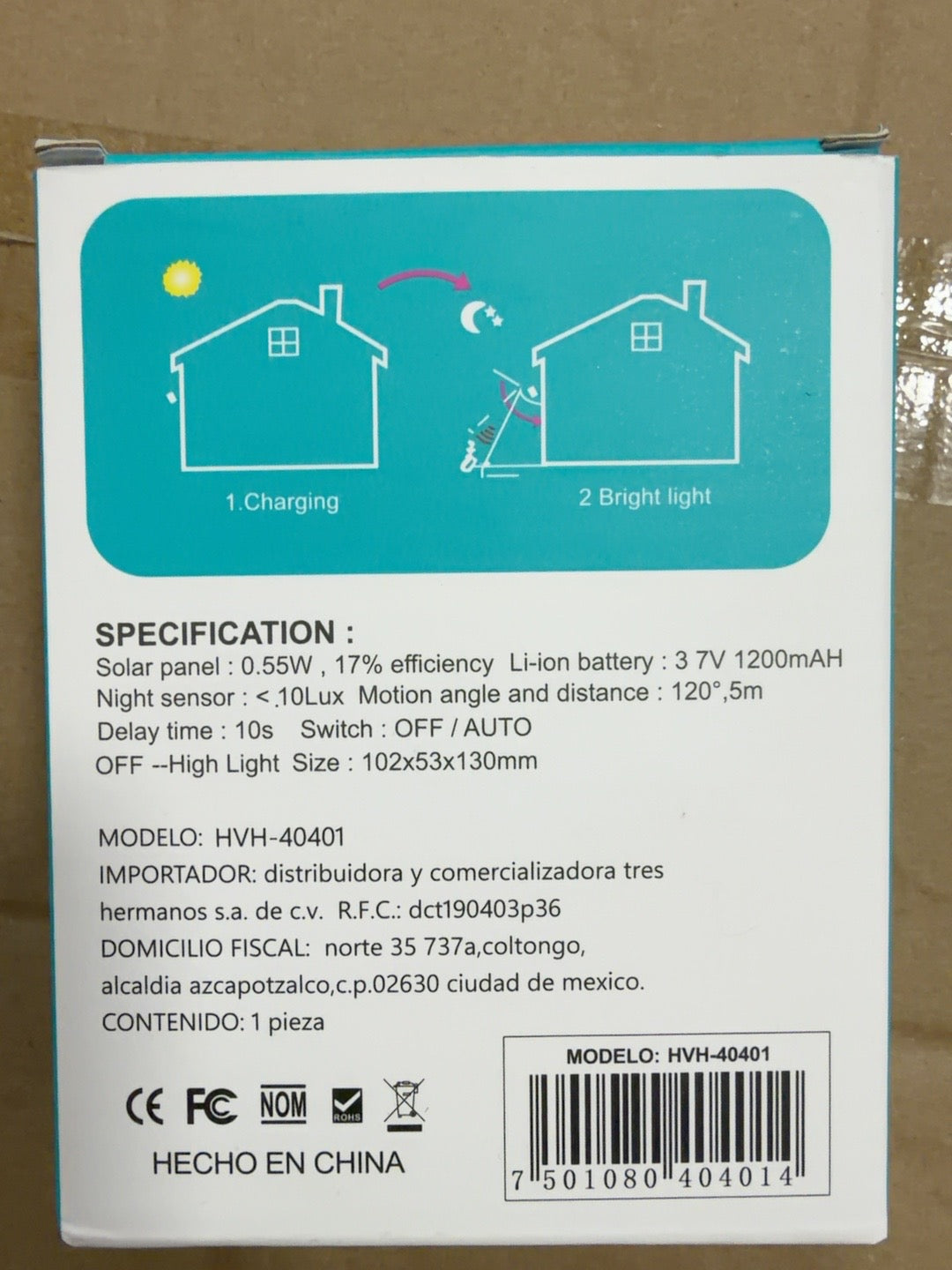Especificaciones y código de barras originales TAJA HVH-40401