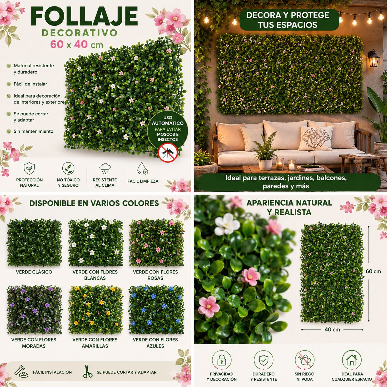 PANEL DE FOLLAJE ARTIFICIAL 60x40
