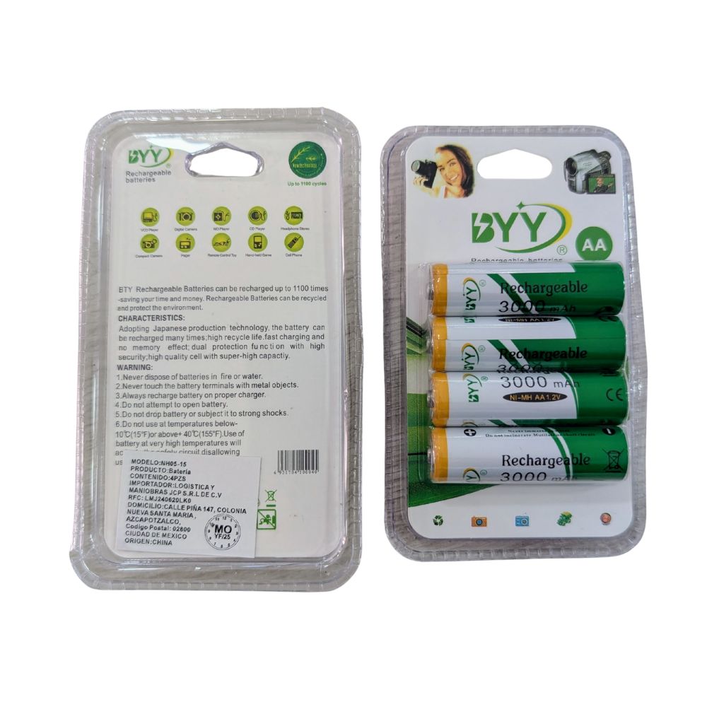 PAQUETE DE 4 PILAS DOBLE A 3000 mAh MOREKA
