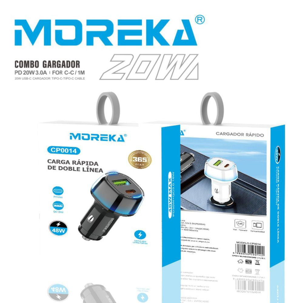 CARGADOR PARA CARRO CARGA RÁPIDA 48W MOREKA CP0014