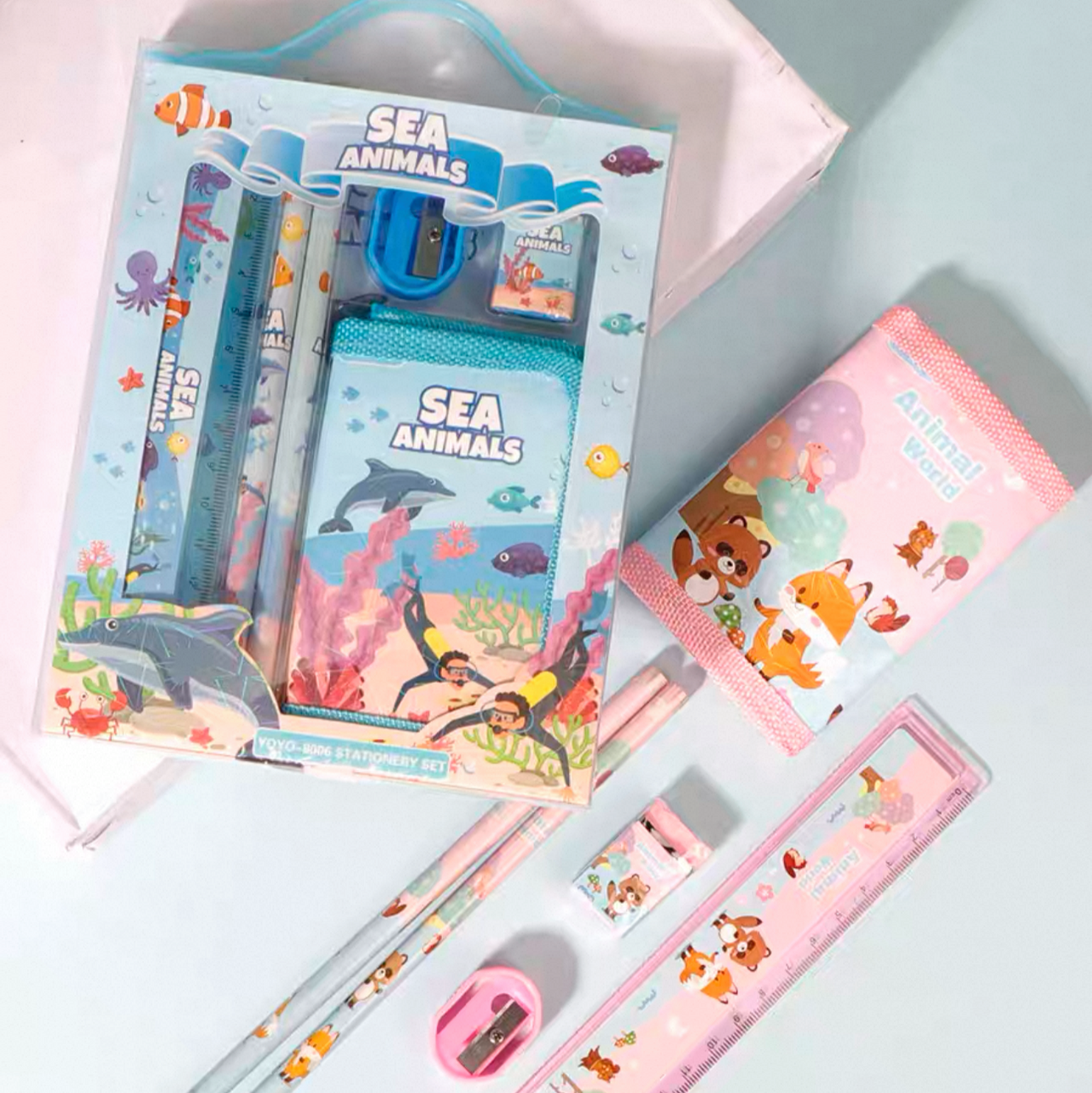 Set de útiles papelería regla lápiz