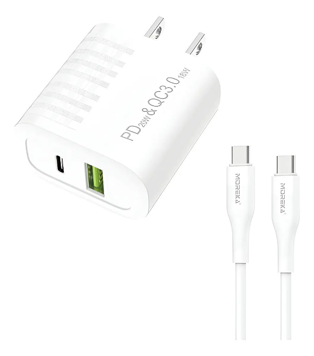 CARGADOR DOBLE PUERTO (USB YC) 40W MOREKA AC108