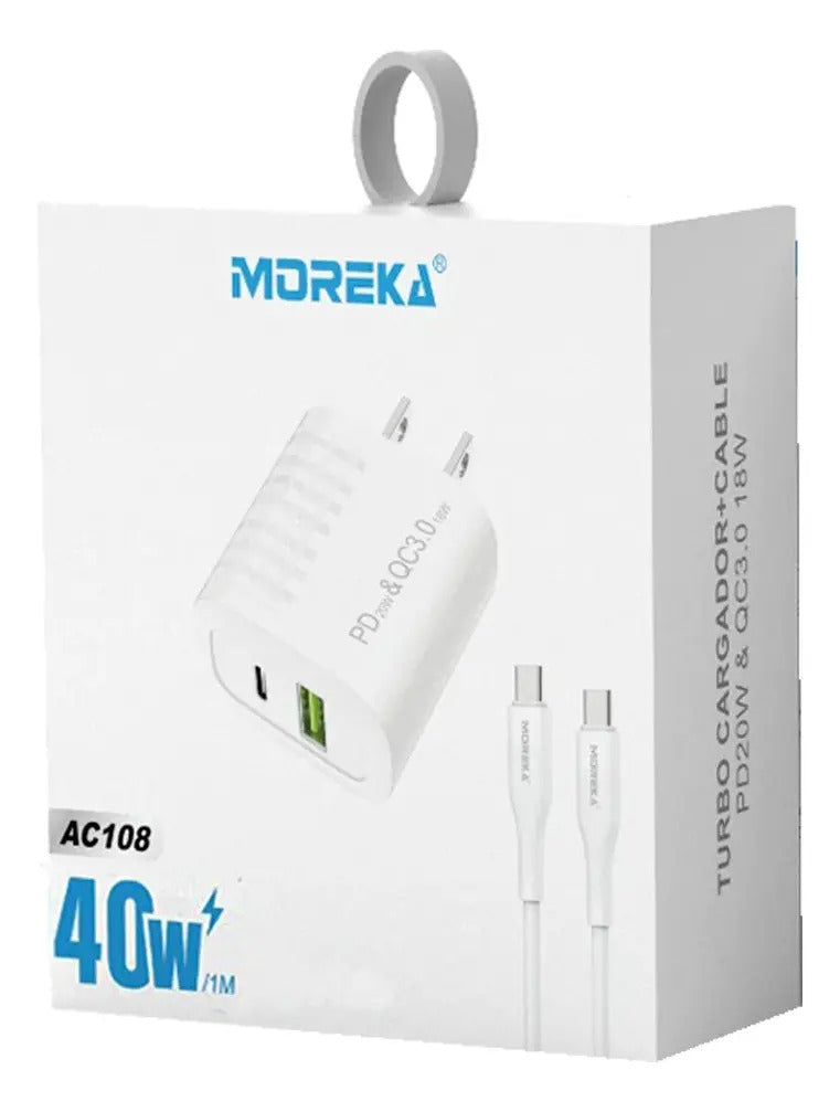 CARGADOR DOBLE PUERTO (USB YC) 40W MOREKA AC108