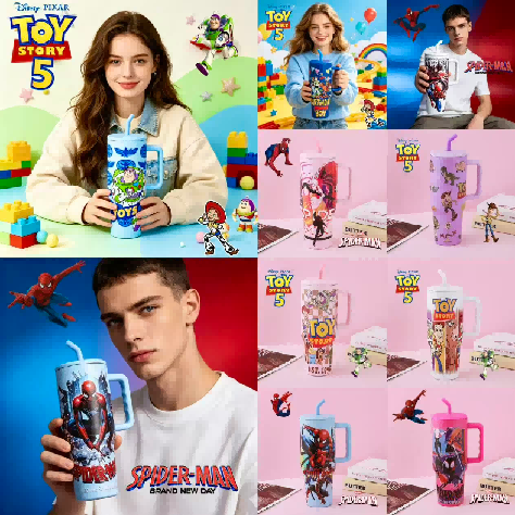 Vaso de acero inoxidable con popote Toy Story y Spider-Man de 40 oz LU99398, imagen 3