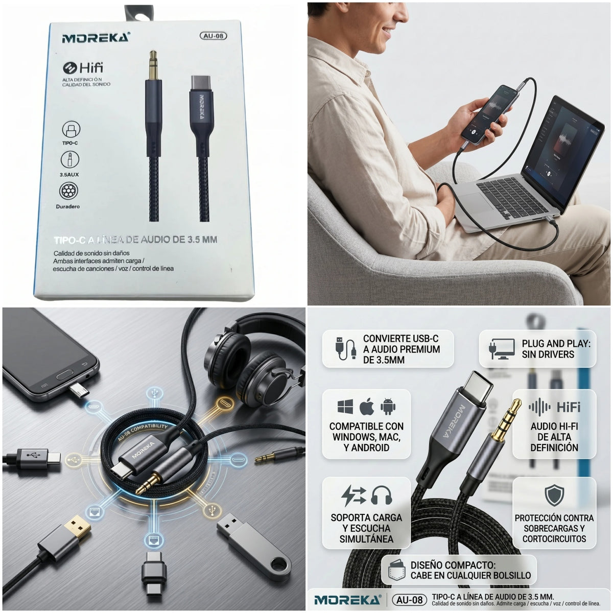 CABLE ADAPTADOR DE AUDIO AU-08 MOREKA