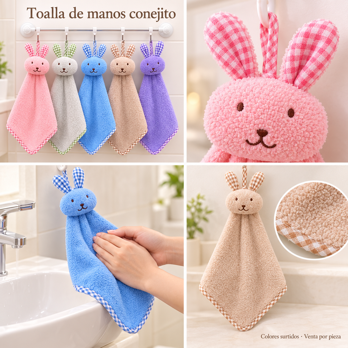 Toalla de manos conejito de microfibra en colores surtidos