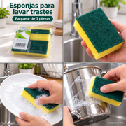 Esponjas para lavar trastes paquete de 3 piezas