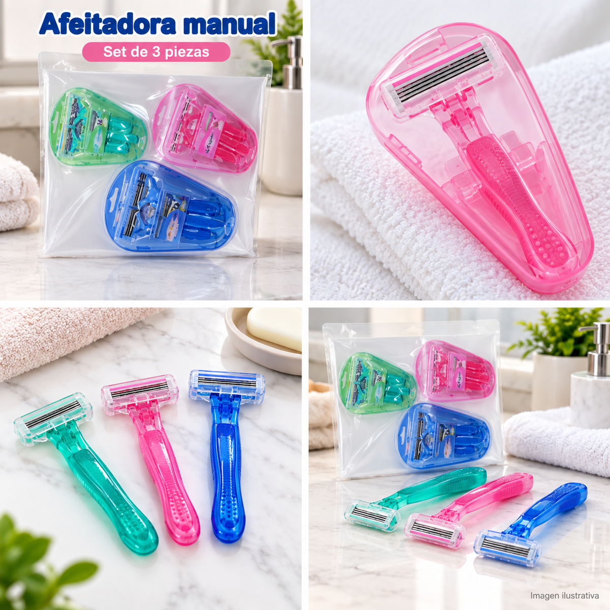 Rastrillo para mujer set de 3 piezas