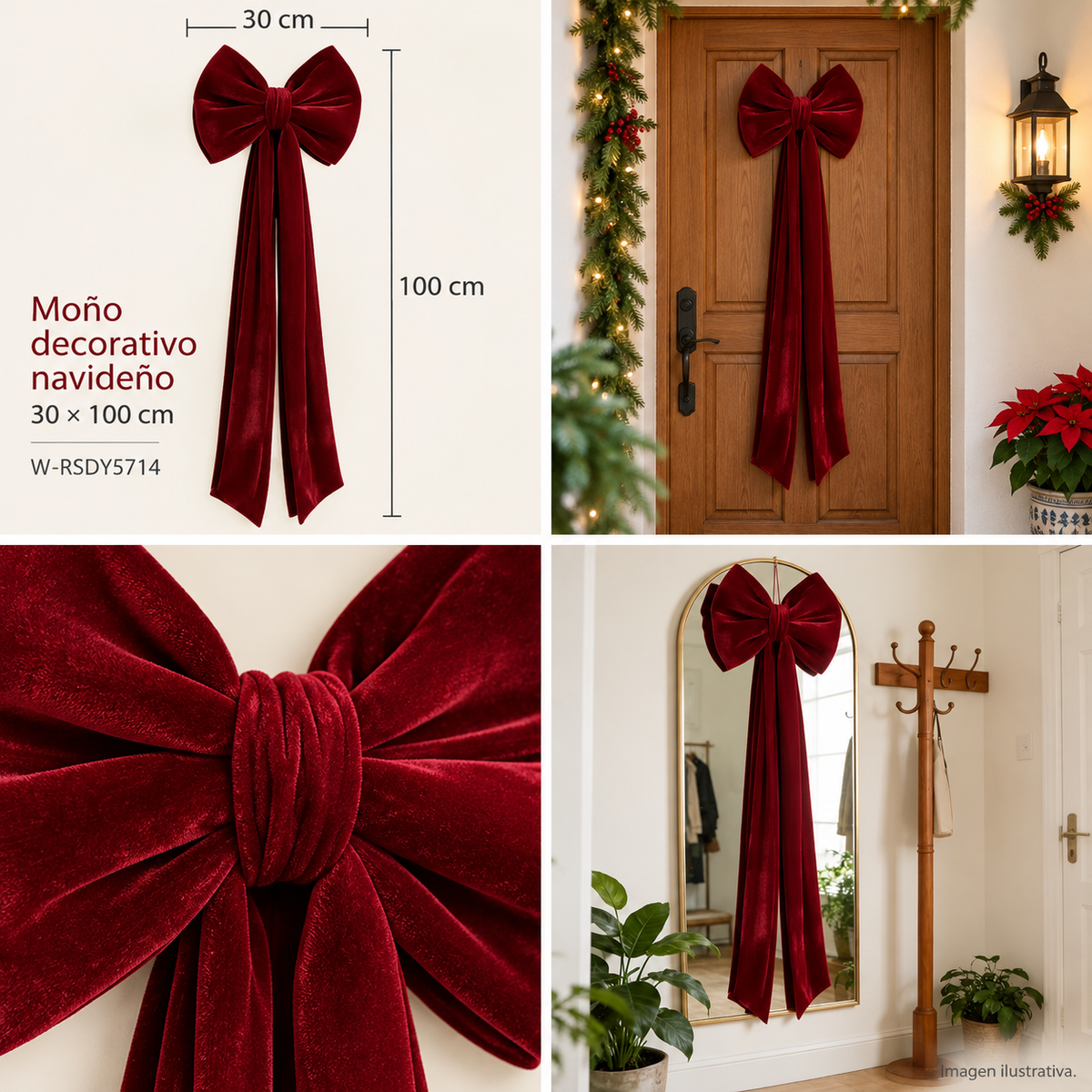 Moño decorativo navideño de 30 × 100 cm — Imagen ilustrativa