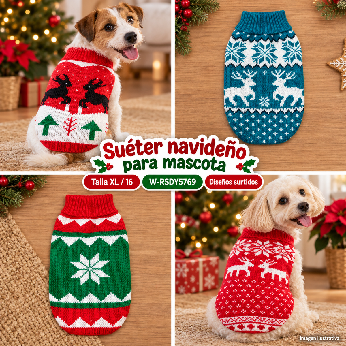Suéter navideño tejido para mascota talla XL / 16 — Imagen ilustrativa