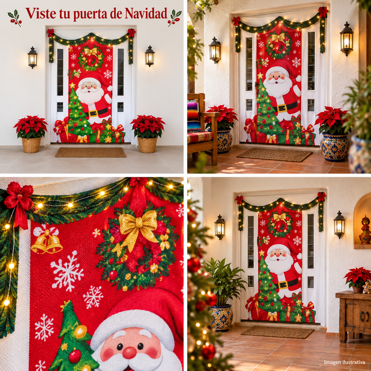 Funda elástica navideña para puerta con luces