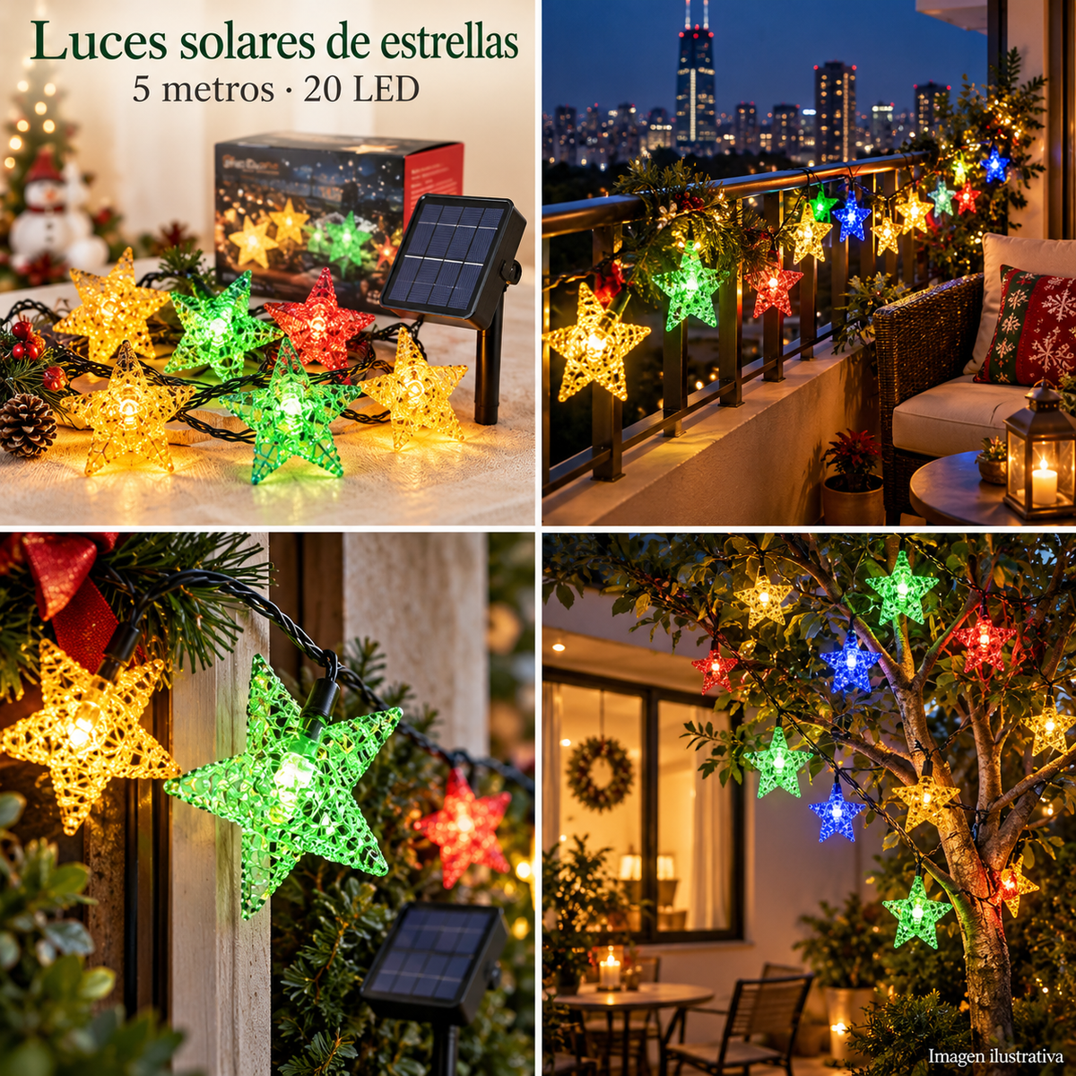 Guirnalda solar de estrellas 5 metros 20 LED