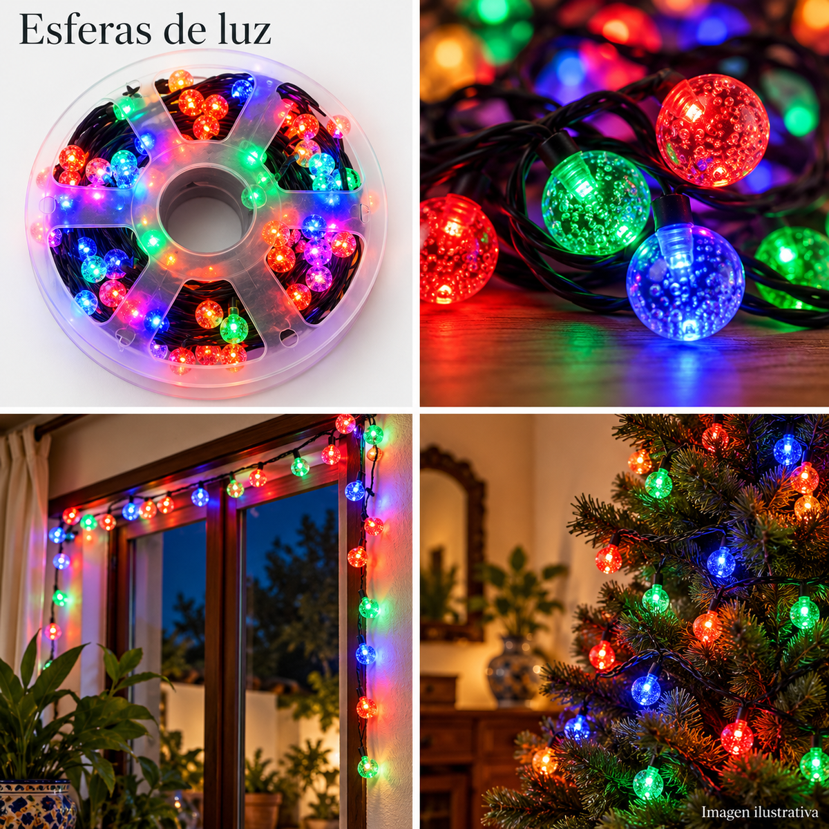 Serie multicolor de esferas burbuja, 35 m y 120 luces