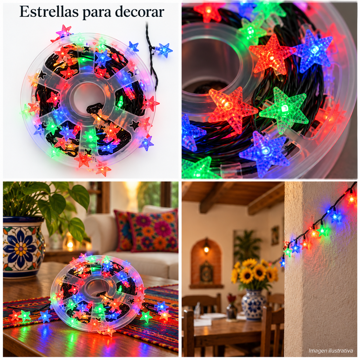 Serie multicolor de estrellas, 35 m y 120 luces