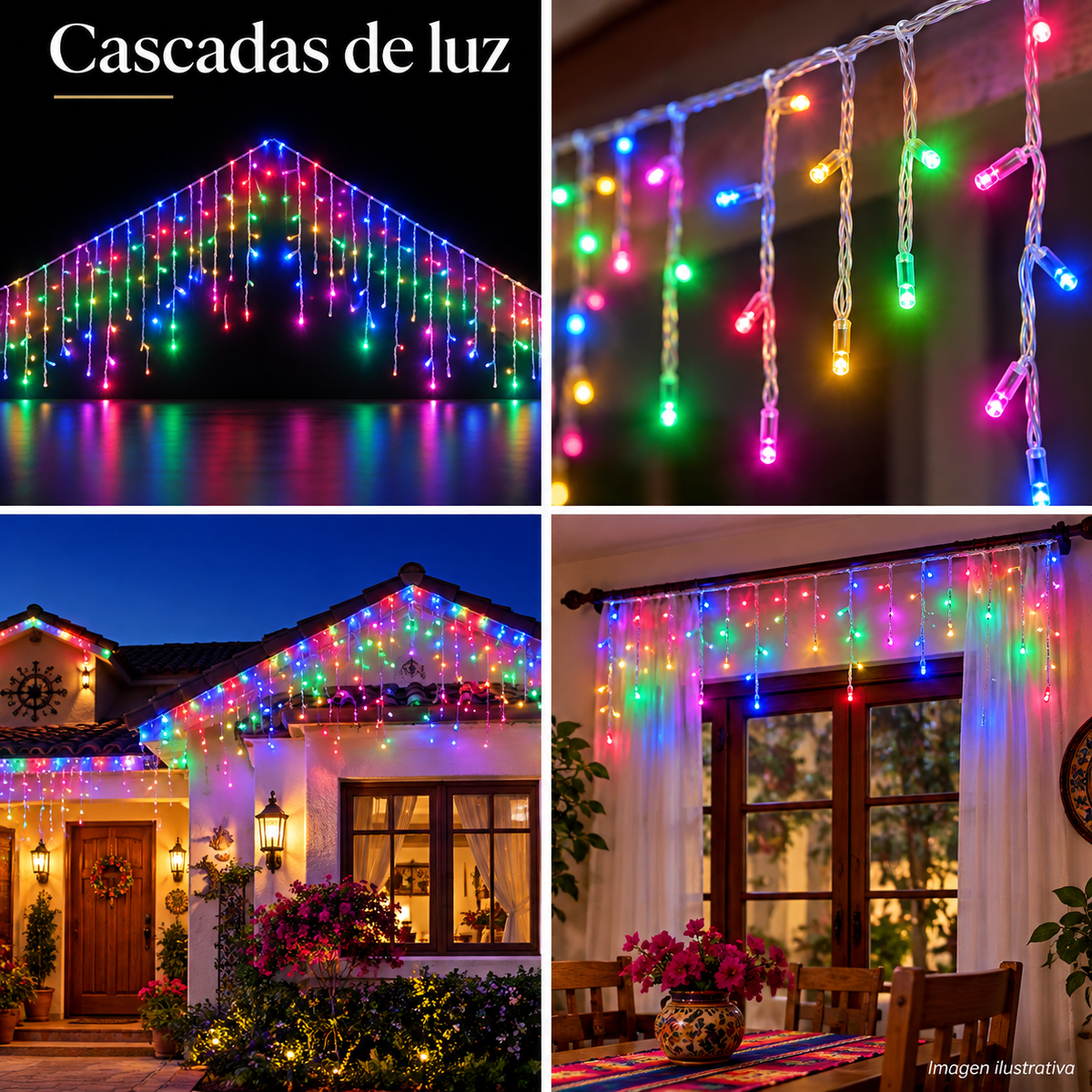 Serie navideña tipo carámbano de 9 m y 300 luces
