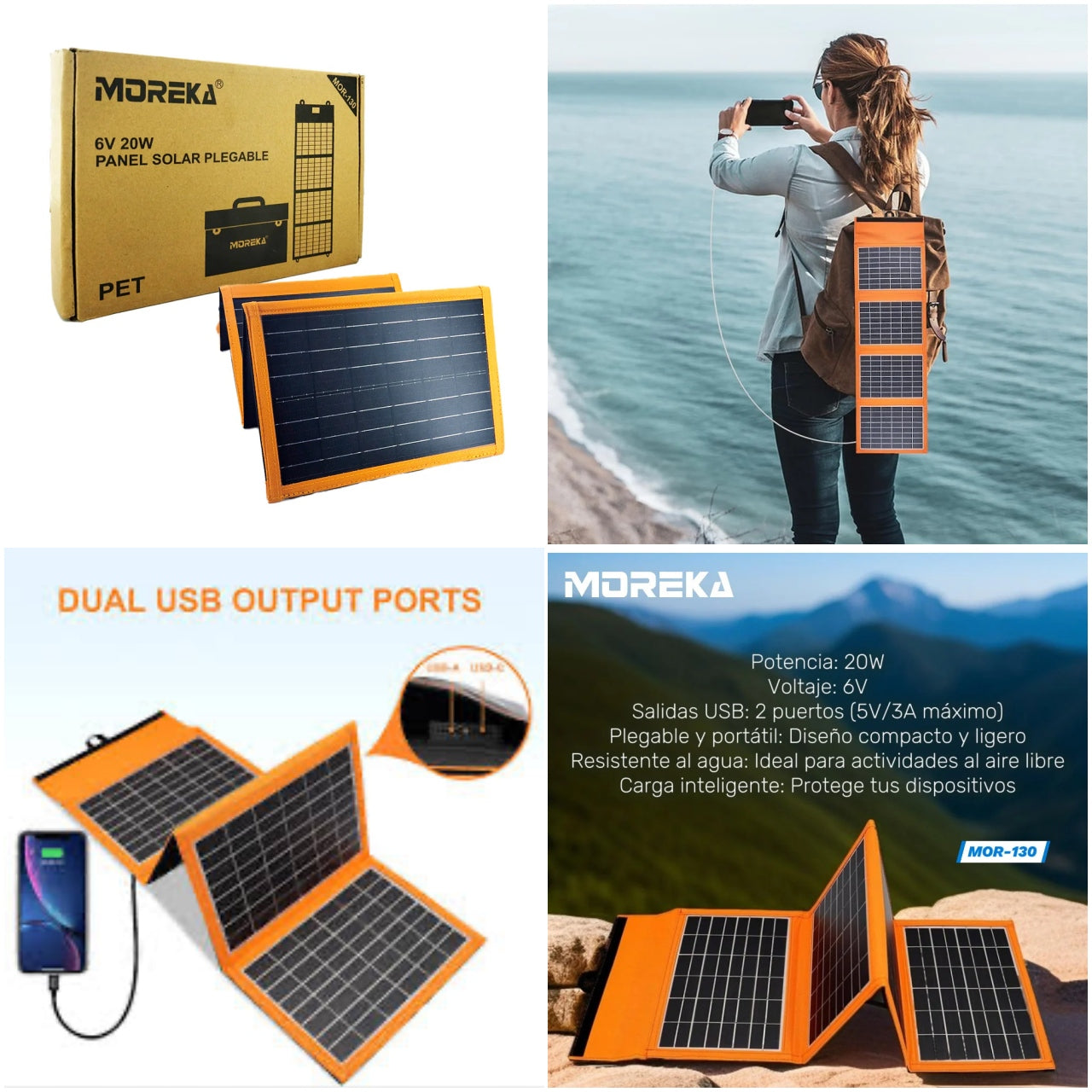 PANEL SOLAR PORTATIL 20W 6V MOREKA