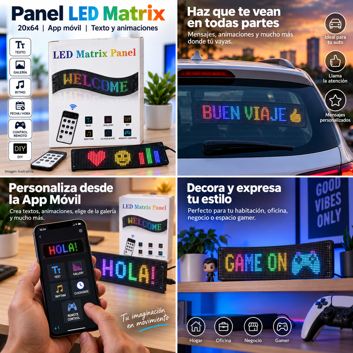 Panel LED Matrix IT-2220 collage promocional 4 escenas
