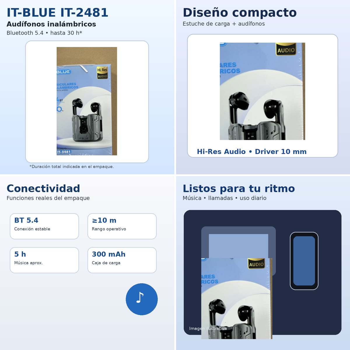 Audífonos inalámbricos IT-BLUE IT-2481 collage promocional