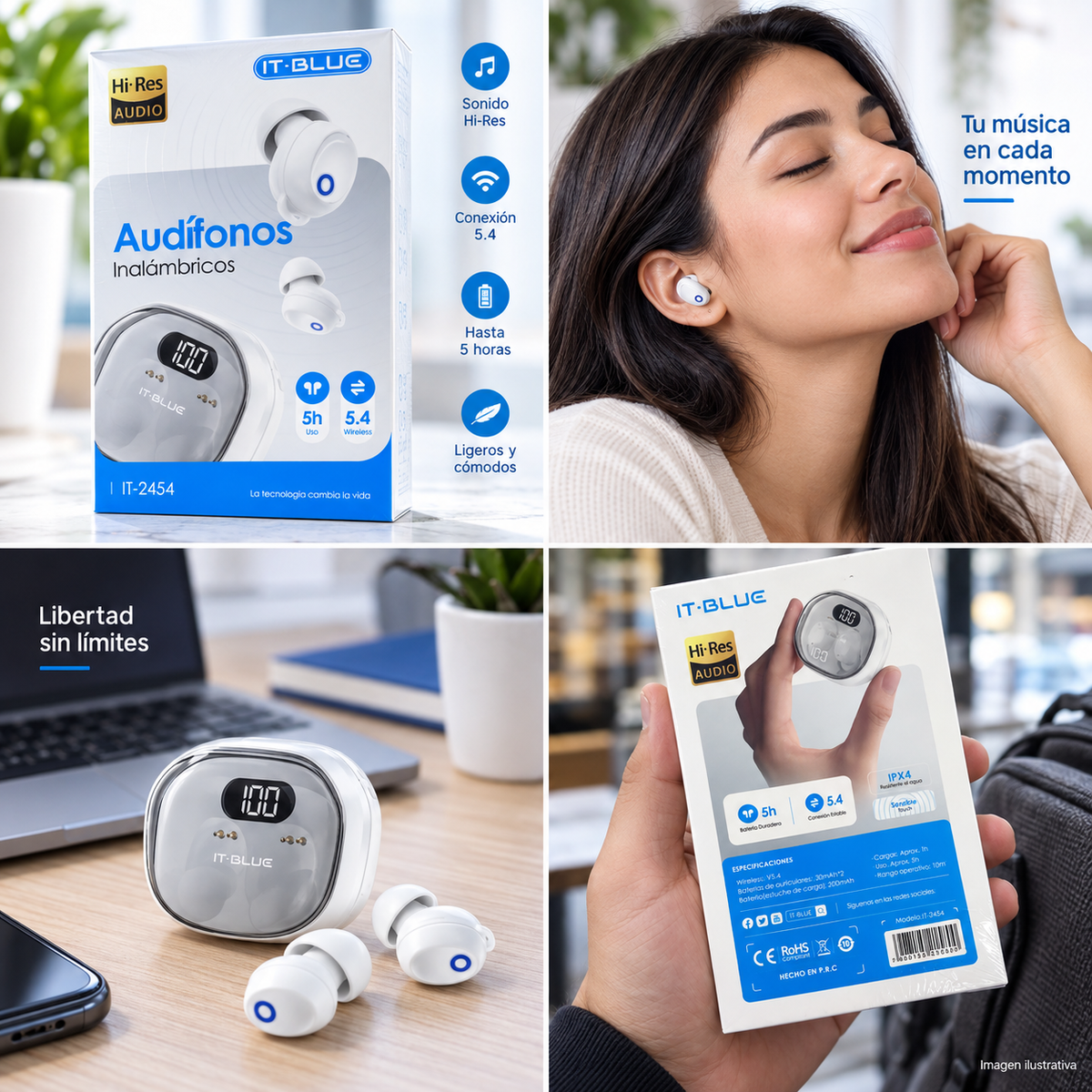 Audífonos inalámbricos IT-BLUE IT-2454 collage promocional