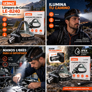 Lámpara de cabeza LELONG LE-8240 collage promocional