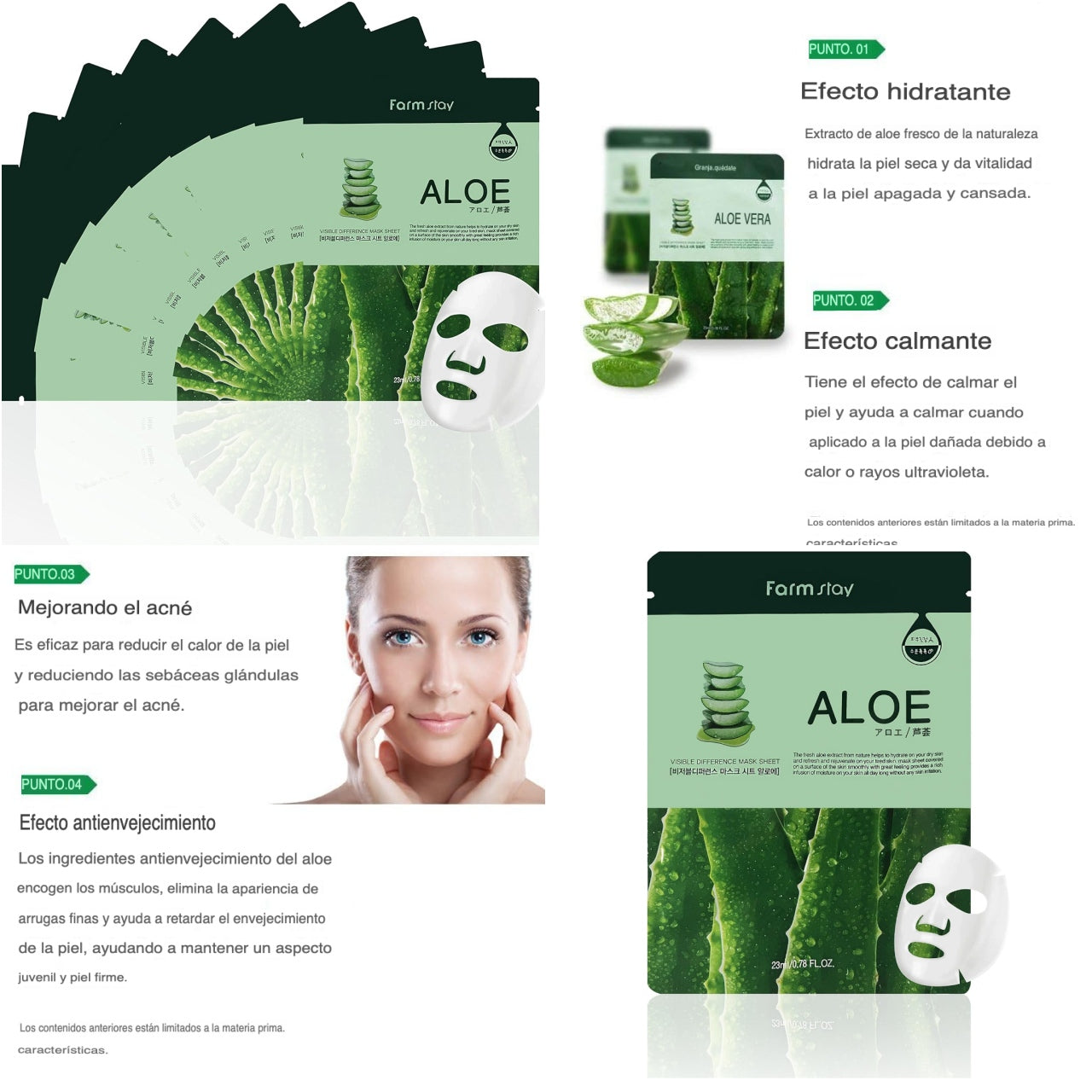 MASCARILLAS FACIALES DE ALOE | 10 pzs