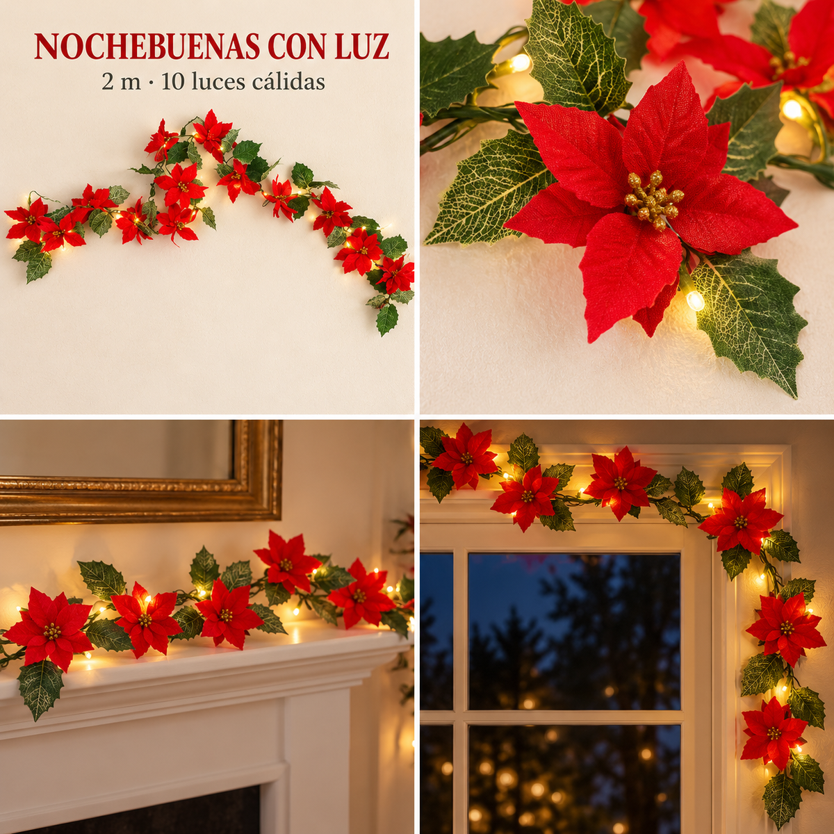 Serie de nochebuenas con 10 luces cálidas, 2 m | SD-6549