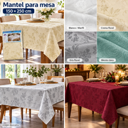 Mantel de mesa con colores surtidos, collage de cuatro escenas, 150 × 250 cm